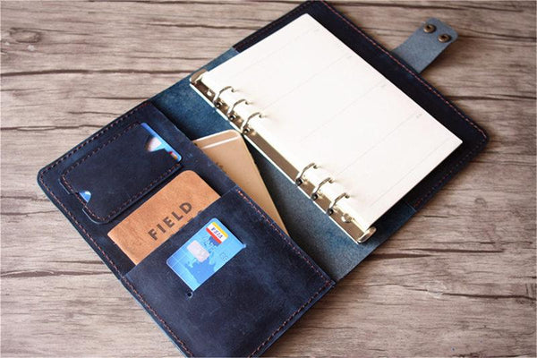 blue leather daily planner journal