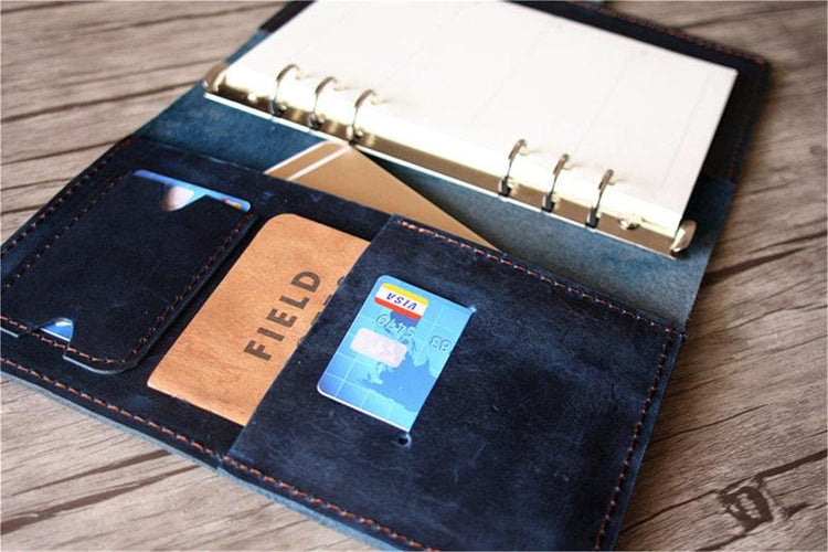 refillable blue leather notebook