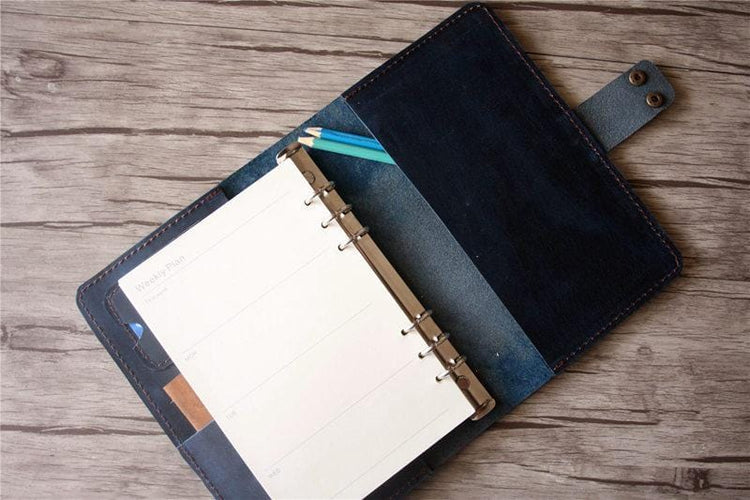 blue leather cover notebook