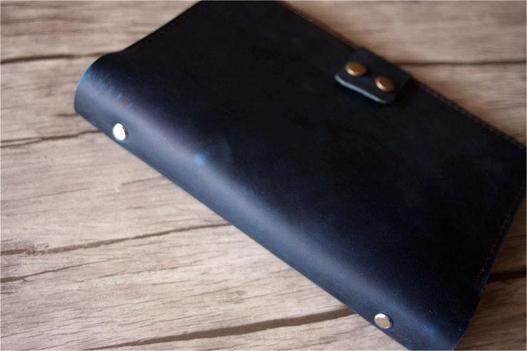 refillable custom blue leather notebook case