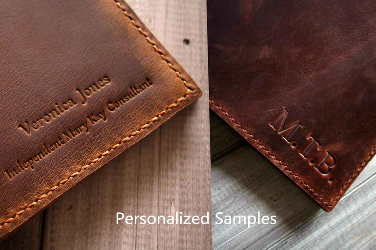 personalized samples on leather pencil bag