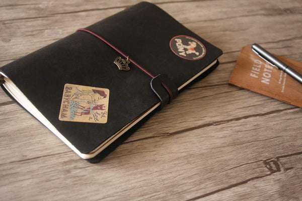 black leather notebook